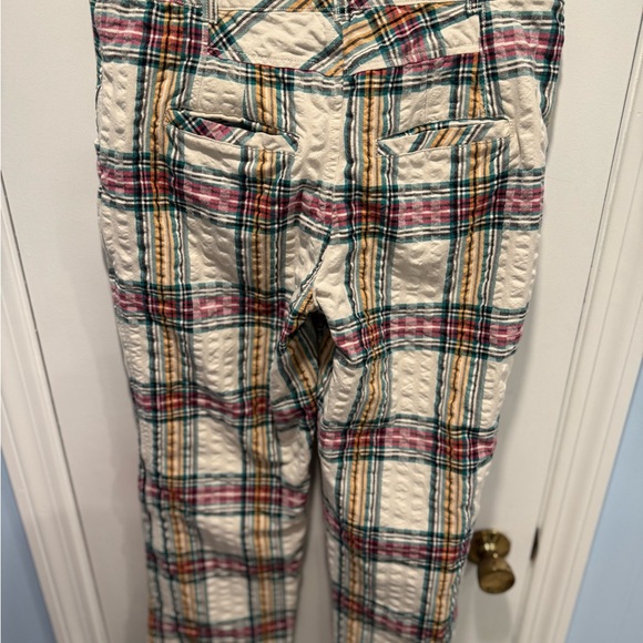 Free People Plaid Seersucker Cropped Pants Boho Summer Size 6 - Picture 2 of 4